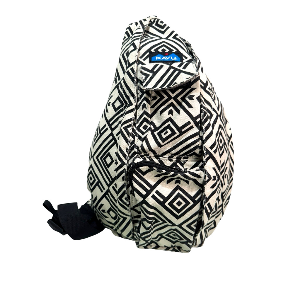 Kavu Rope Sling Bag Black And White Lobby Tile Pattern KAVU 17" Travel School